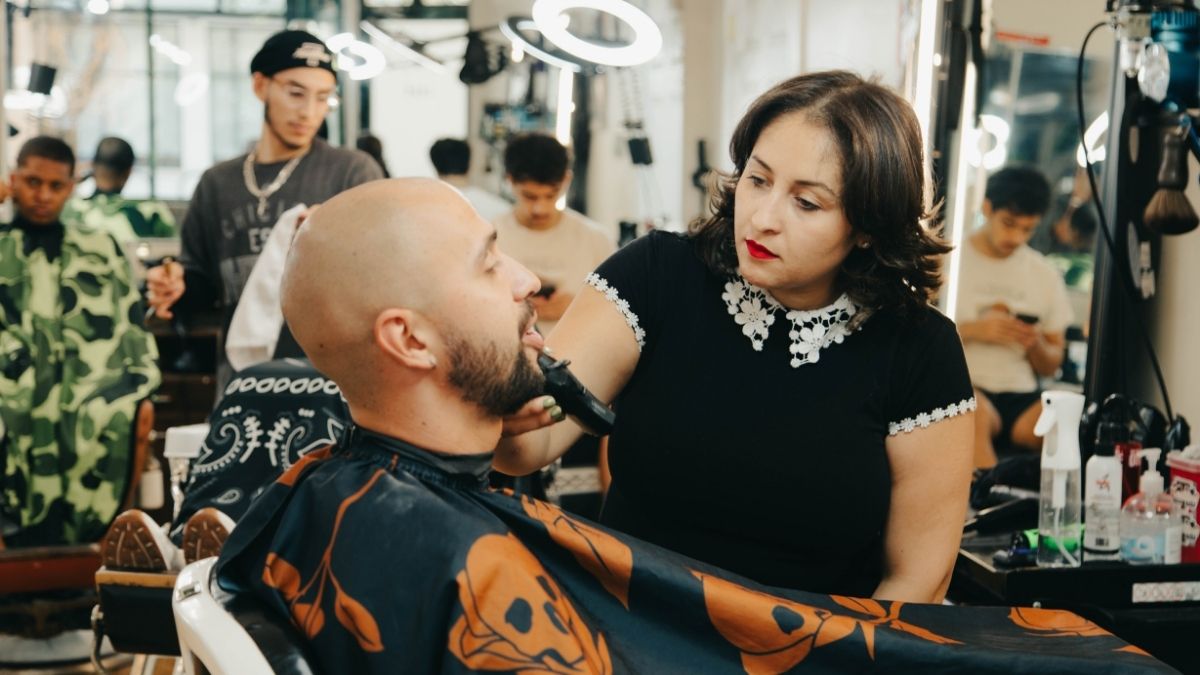 Hot towel shave in progress